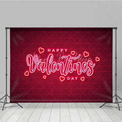 Lofaris Neon Happy Valentines Day Backdrop Red Brick Wall Glowing Hearts Background Romantic Love Photography Party Decoration