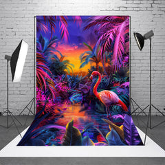 Lofaris Neon Hawaii Sunset Flamingo Summer Vibe Backdrop