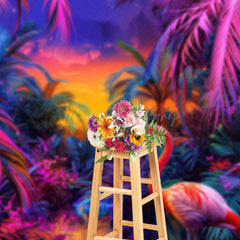Lofaris Neon Hawaii Sunset Flamingo Summer Vibe Backdrop