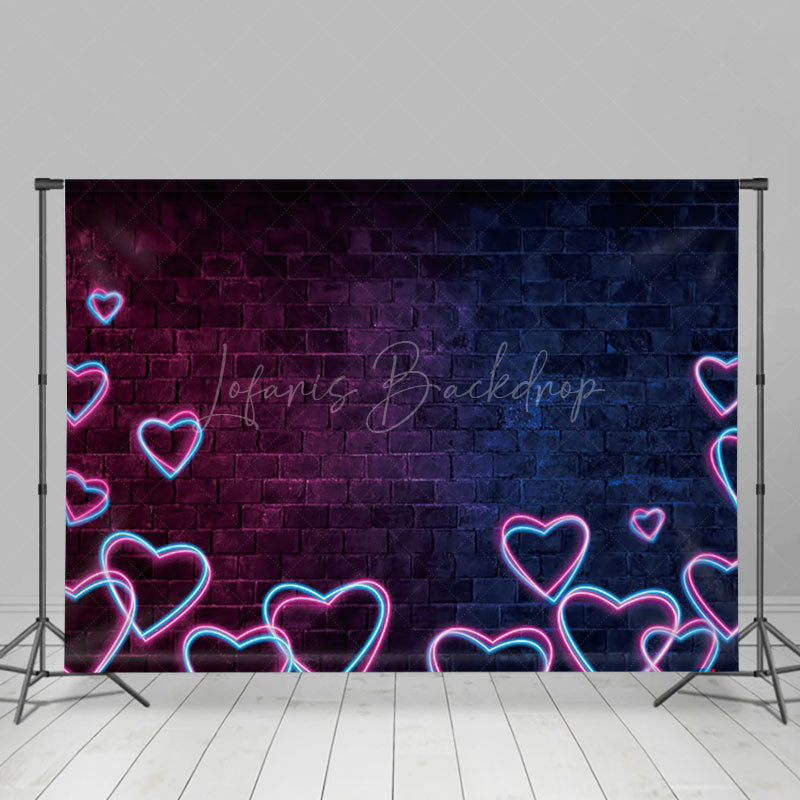 Lofaris Neon Heart Dark Brick Wall Valentine Day Backdrop