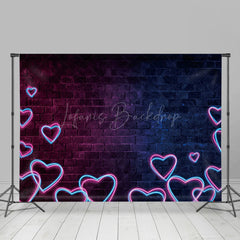 Lofaris Neon Heart Dark Brick Wall Valentine Day Backdrop