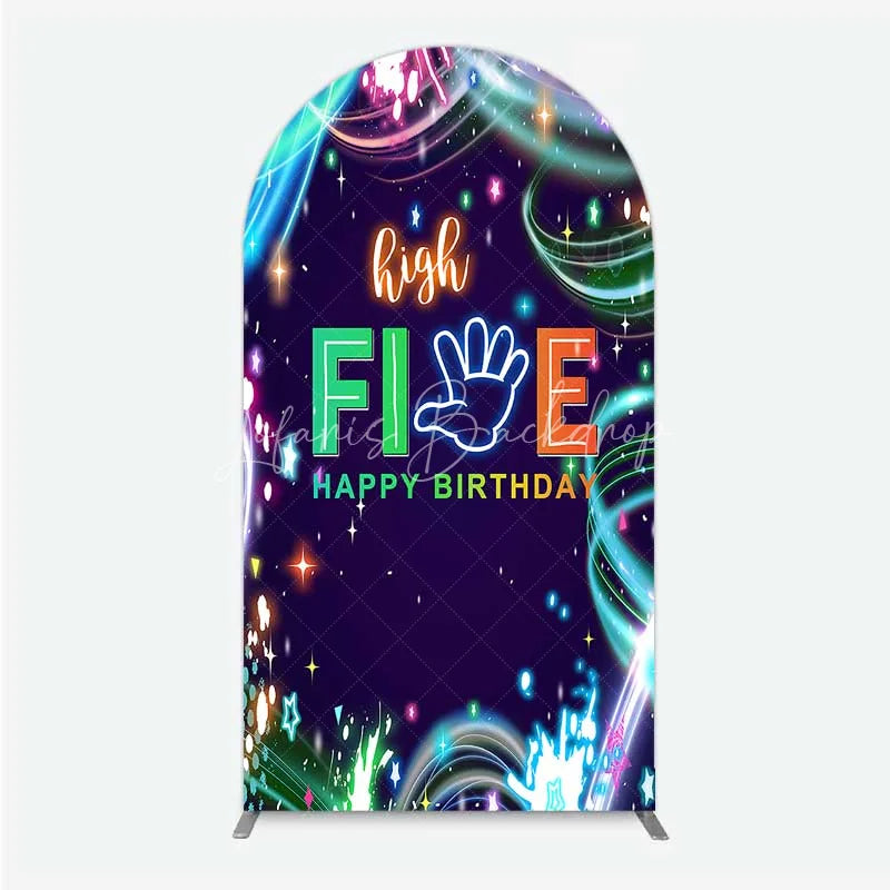 Lofaris Neon High Five Birthday Arch Backdrop Glow Party 5th Photography Background