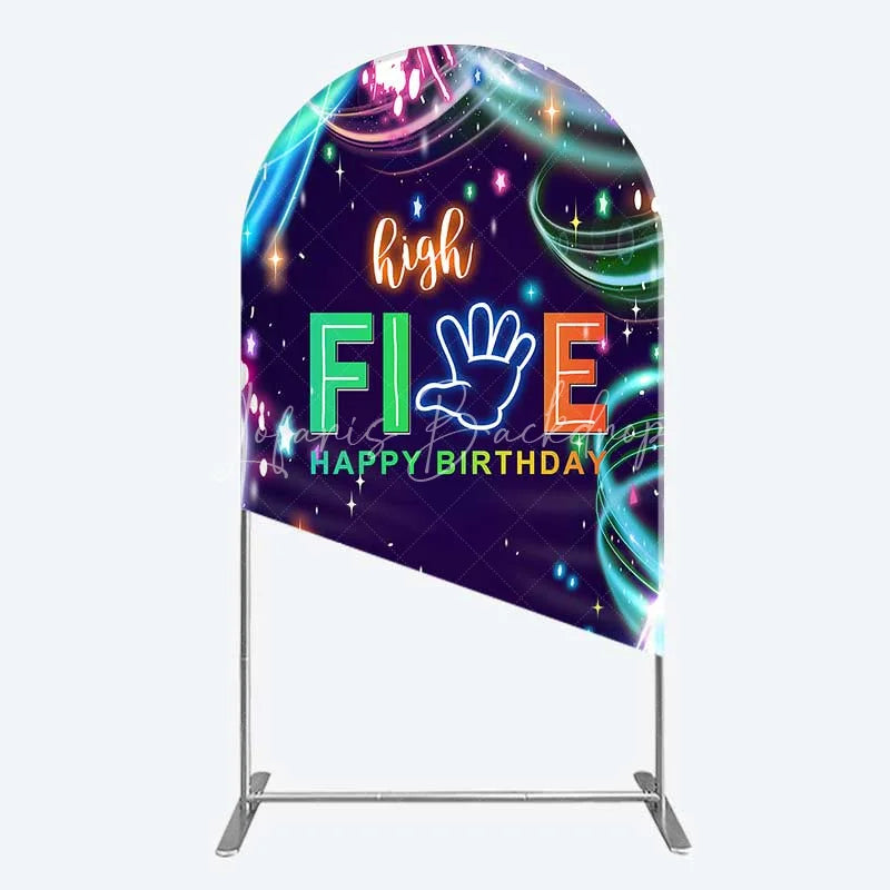 Lofaris Neon High Five Birthday Arch Backdrop Glow Party 5th Photography Background