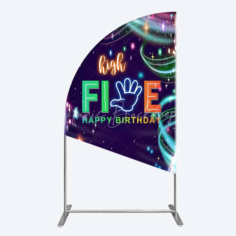 Lofaris Neon High Five Birthday Half Moon Arch Backdrop Glow Party 5th Photography Background