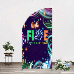 Lofaris Neon High Five Birthday Half Moon Arch Backdrop Glow Party 5th Photography Background