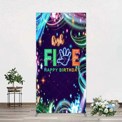 Lofaris Neon High Five Birthday Rectangle Backdrop Glow Party 5th Photography Background