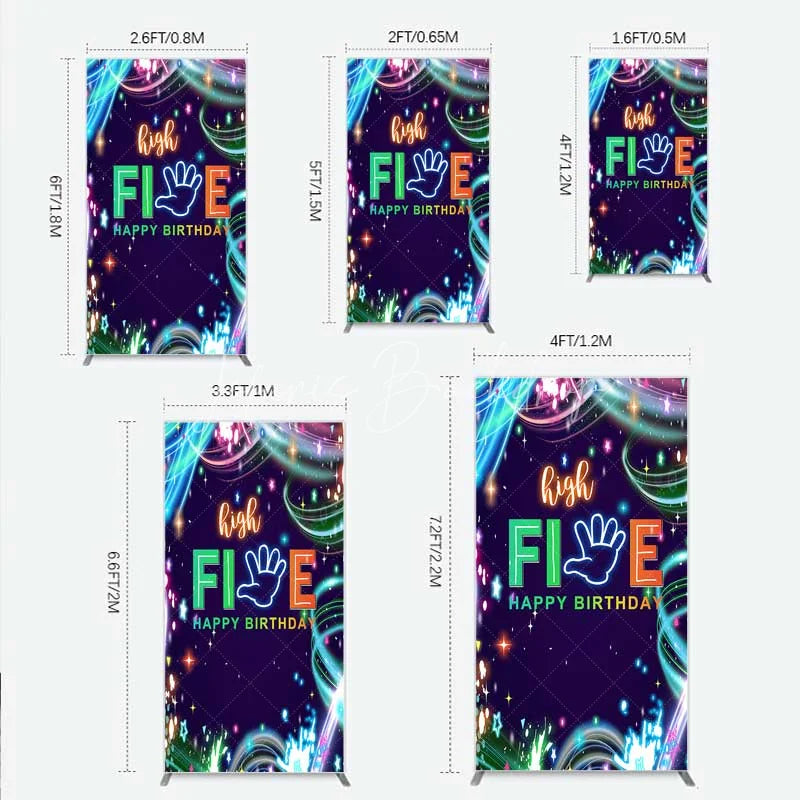 Lofaris Neon High Five Birthday Rectangle Backdrop Glow Party 5th Photography Background