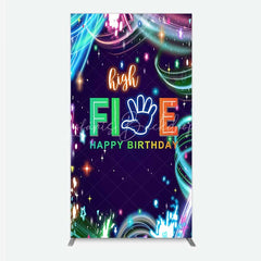 Lofaris Neon High Five Birthday Rectangle Backdrop Glow Party 5th Photography Background