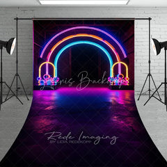 Lofaris Neon Rainbow Arch Sweep Backdrop Disco Ball Light Tunnel Background 80s Retro Glow Party Decoration Photo Booth