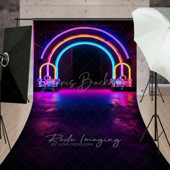 Lofaris Neon Rainbow Arch Sweep Backdrop Disco Ball Light Tunnel Background 80s Retro Glow Party Decoration Photo Booth