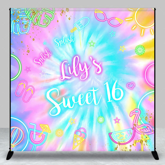 Lofaris Neon Shiny Pattern Summer Custom Birthday Backdrop