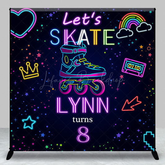 Lofaris Neon Skate Sport Custom Name 8th Birthday Backdrop