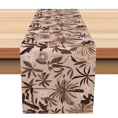 Lofaris Neutral Abstract Table Runner with Khaki Botanical Leaves for Modern Minimalist Kitchen and Dining