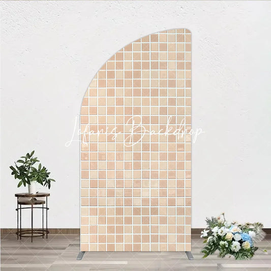 Lofaris Neutral Beige and Light Brown Mosaic Tile Pattern Half Moon Arch Backdrop Versatile Photo Background Decor