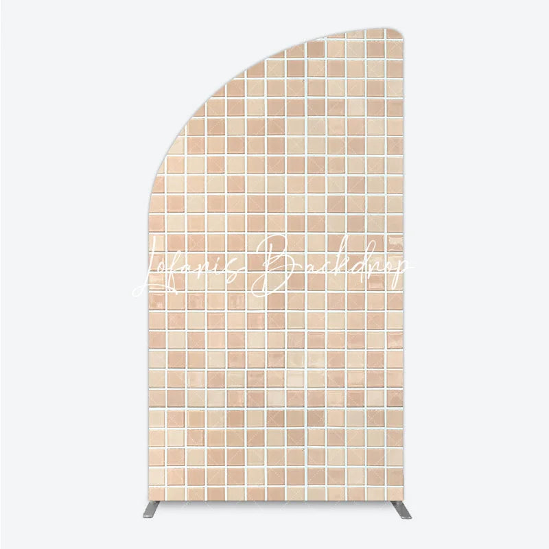Lofaris Neutral Beige and Light Brown Mosaic Tile Pattern Half Moon Arch Backdrop Versatile Photo Background Decor