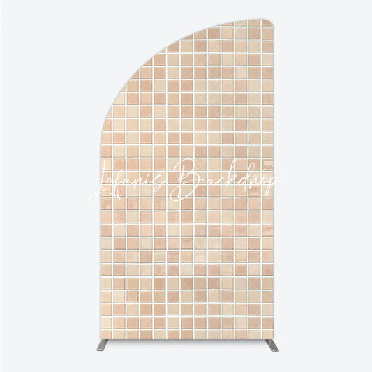 Lofaris Neutral Beige and Light Brown Mosaic Tile Pattern Half Moon Arch Backdrop Versatile Photo Background Decor