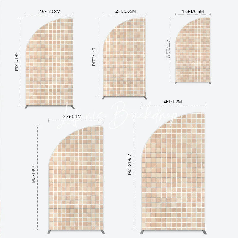 Lofaris Neutral Beige and Light Brown Mosaic Tile Pattern Half Moon Arch Backdrop Versatile Photo Background Decor
