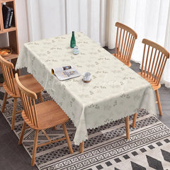 Lofaris Neutral Beige Botanical Rectangle Tablecloth Simple Farmhouse Style with Grey Leaf Embroidery Print Decor