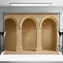 Lofaris Neutral Beige Textured Wall Photography Backdrop with Classical Arches and Columns Elegant Architectural Design
