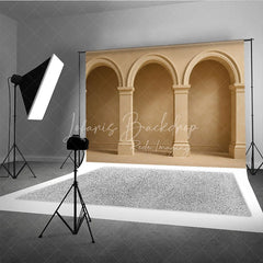 Lofaris Neutral Beige Textured Wall Photography Backdrop with Classical Arches and Columns Elegant Architectural Design