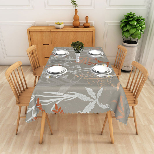 Lofaris Neutral Botanical Tablecloth with Grey White and Brown Leaf Pattern for Modern Farmhouse Kitchen Decor