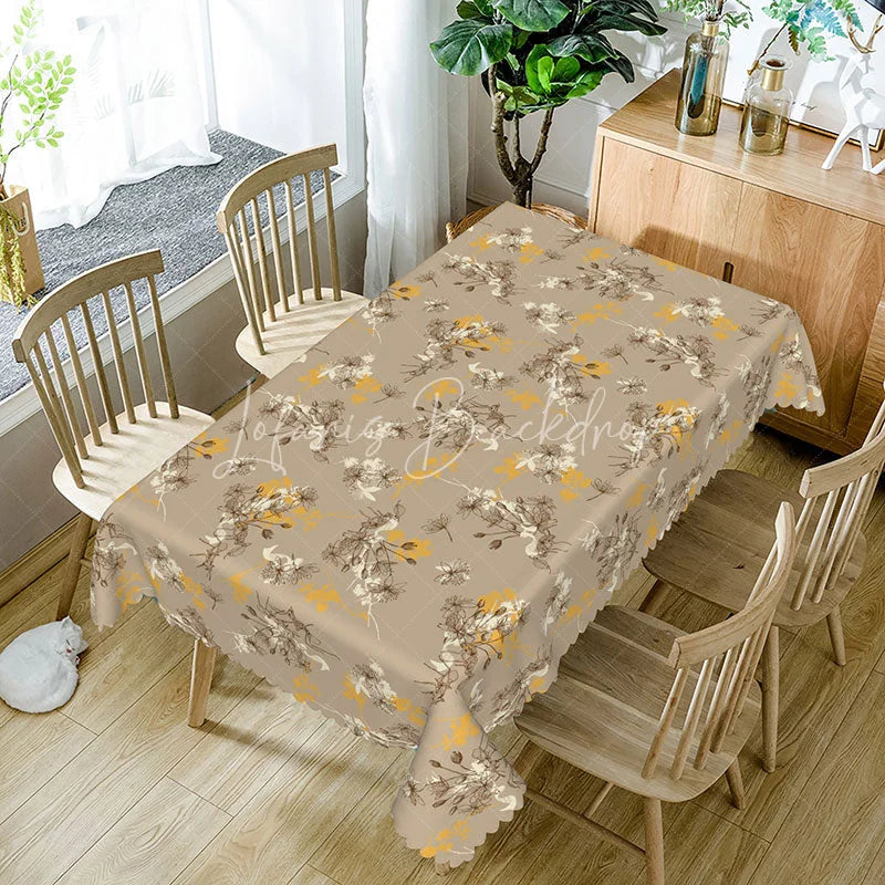 Lofaris Neutral Taupe Floral Sketch Rectangle Tablecloth Brown Wildflower Branch Pattern Cover Rustic Farmhouse Decor