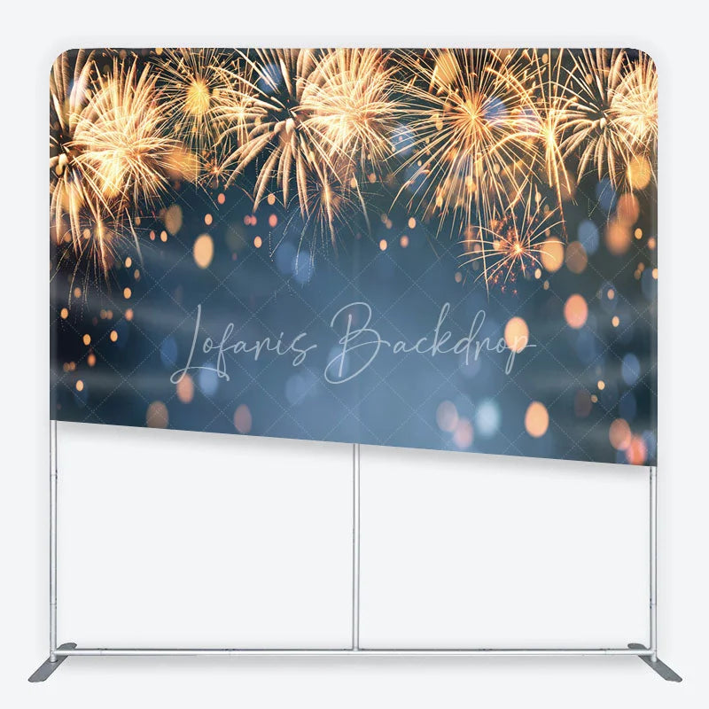 Lofaris New Year Celebration Tension Fabric Backdrop Golden Festive Sparks Blue Bokeh Holiday Party Photography Background