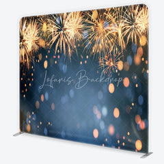 Lofaris New Year Celebration Tension Fabric Backdrop Golden Festive Sparks Blue Bokeh Holiday Party Photography Background