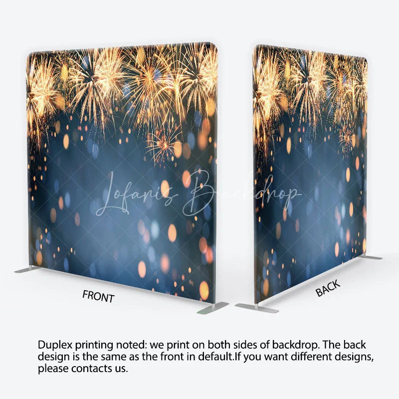 Lofaris New Year Celebration Tension Fabric Backdrop Golden Festive Sparks Blue Bokeh Holiday Party Photography Background