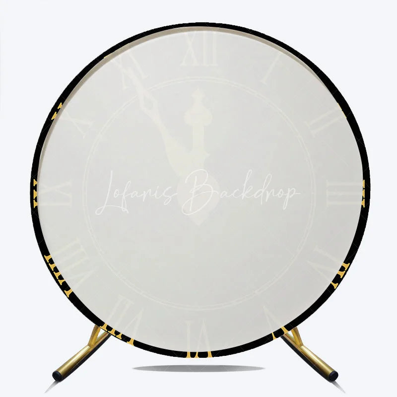 Lofaris New Year Eve Countdown Clock Round Backdrop Black Gold Midnight Party Decor