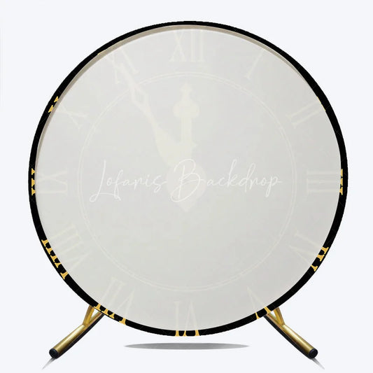 Lofaris New Year Eve Countdown Clock Round Backdrop Black Gold Midnight Party Decor