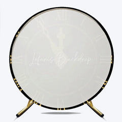 Lofaris New Year Eve Countdown Clock Round Backdrop Black Gold Midnight Party Decor