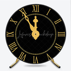 Lofaris New Year Eve Countdown Clock Round Backdrop Black Gold Midnight Party Decor