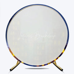 Lofaris Night City Skyline Round Backdrop with Starry Sky and Full Moon Glowing Windows Urban Scene Decor