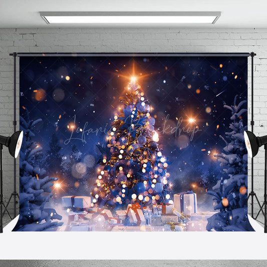 Lofaris Night Dim Light Bokeh Snow Christmas Tree Backdrop