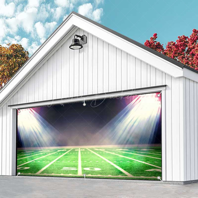 Lofaris Night Football Field Grass Light Garage Door Banner