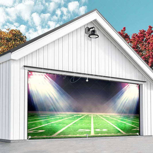 Lofaris Night Football Field Grass Light Garage Door Banner
