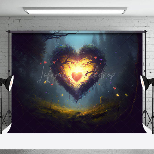 Lofaris Night Forest Lighted Heart Valentines Day Backdrop