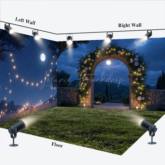 Lofaris Night Light Floral Arch Wedding Room Set Backdrop
