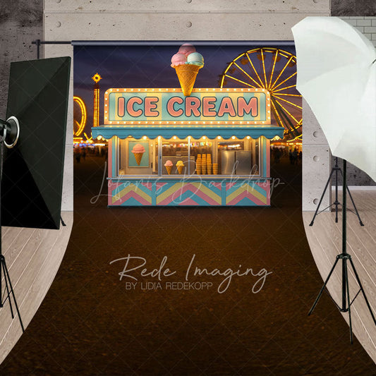 Lofaris Night Playground Ice Cream Shop Sweep Photo Backdrop