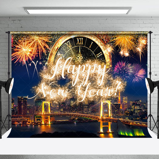 Lofaris Night Scene Glitter Gold Happy New Year Party Backdrop