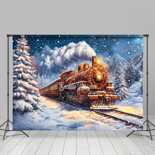 Lofaris Nigth Train Passing Through Christmas Photo Backdrop