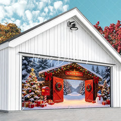 Lofaris North Pole Christmas Snowy Archway Garage Door Banner Festive Winter Wonderland Holiday Decor with Snowman and Gifts