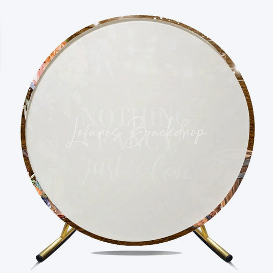 Lofaris Nothing Fancy Just Love Round Backdrop Rustic Wood Western Wedding Cowboy Boots and String Lights Decor