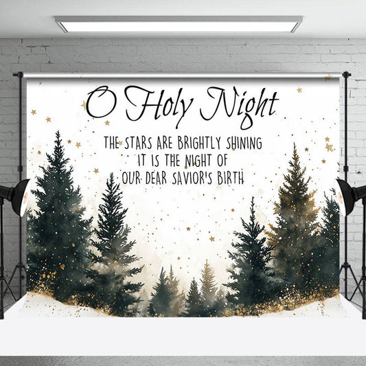 Lofaris O Holy Night Forest Gold Stars Christmas Backdrop