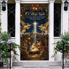 Lofaris O Holy Night Nativity Scene Christmas Door Cover Traditional Angels and Shining Star Holiday Decor