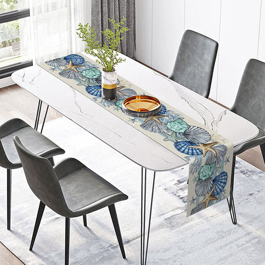 Lofaris Ocean Blue Table Runner with Starfish and Coral Nautical Beach House Decor Under the Sea Themed Kitchen Linen