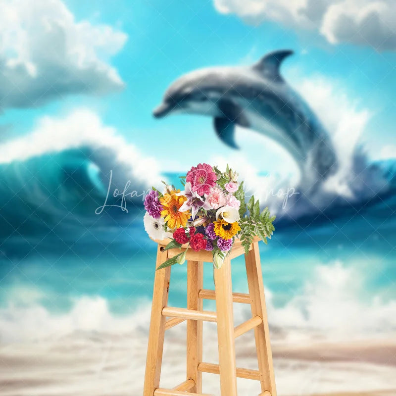 Lofaris Ocean Waves Jumping Dolphin Summer Photography Backdrop Tropical Sunny Beach Vacation Studio Background