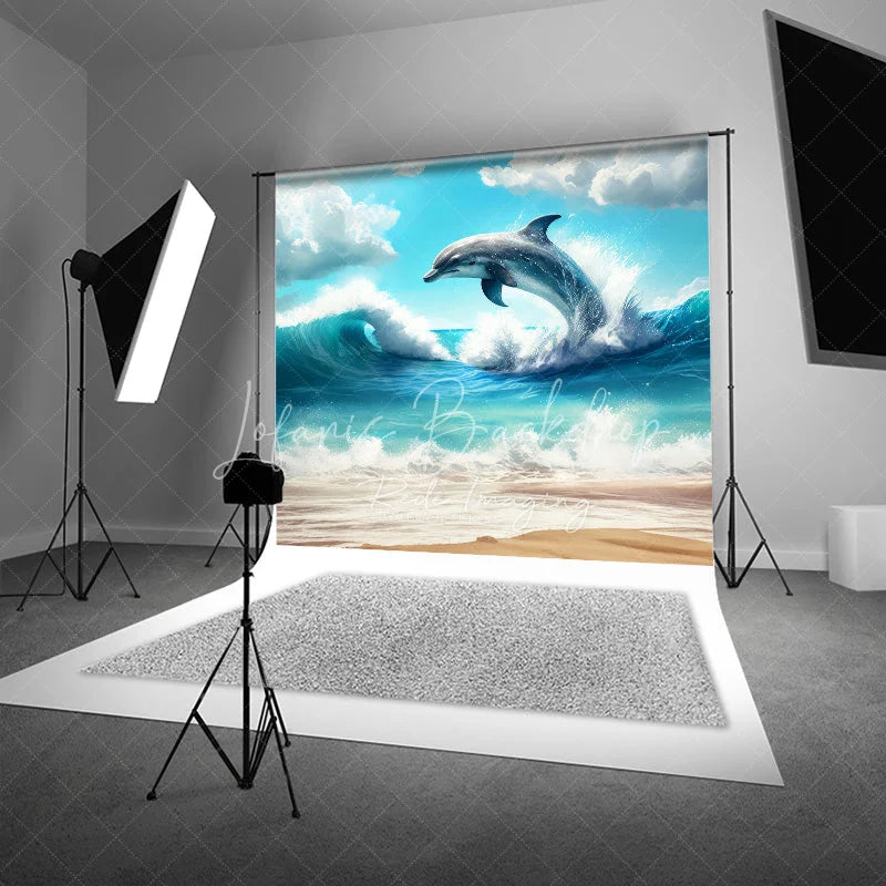 Lofaris Ocean Waves Jumping Dolphin Summer Photography Backdrop Tropical Sunny Beach Vacation Studio Background