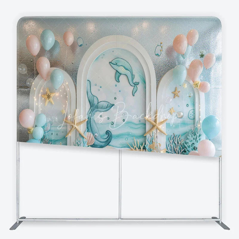 Lofaris Oceanic Dolphin Whale Tail Square Double-Sided Backdrop with Starfish for Baby Shower Birthday Party